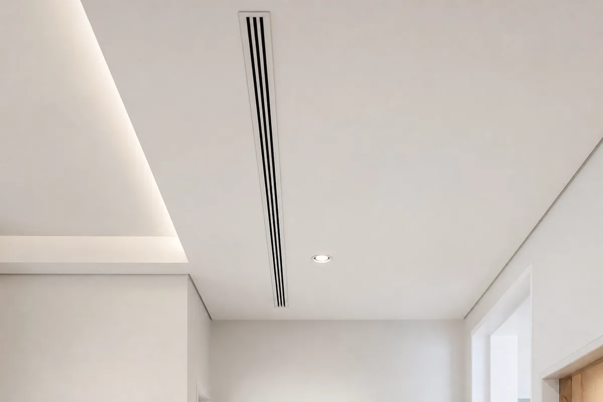 Grille de soufflage discrète d&rsquo;une climatisation gainable intégrée au plafond